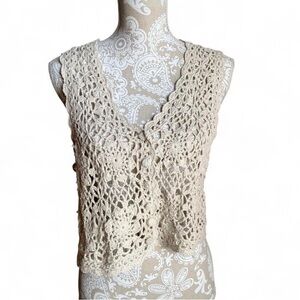 Vintage 90s Crochet Knit Croquet Club Vest